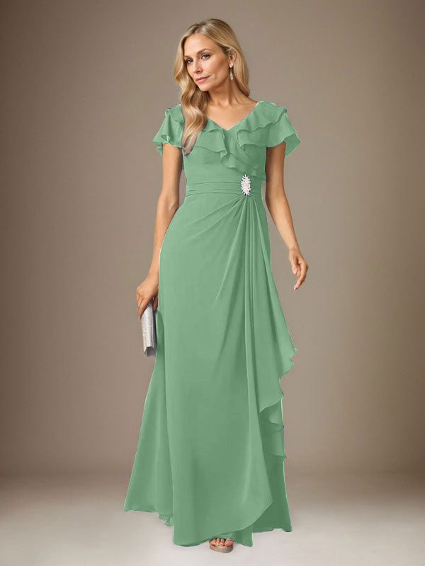Stormy A-Line V-Neck Ruched Chiffon Dress