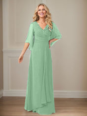 A-Line V-Neck Long Sequins Chiffon Mother Dress