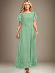 A-line Scoop Ankle-Length Lace Chiffon Mother of the Bride Dress With Sequins