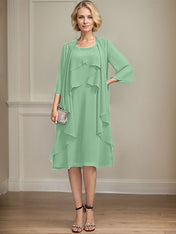 A-line Scoop Knee-Length Chiffon Mother of the Bride Dress With Beading