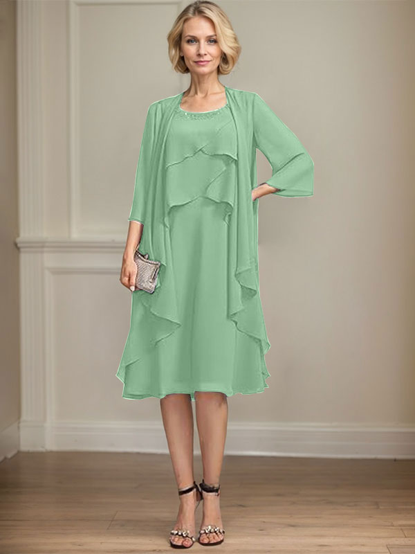 A-line Scoop Knee-Length Chiffon Mother of the Bride Dress With Beading