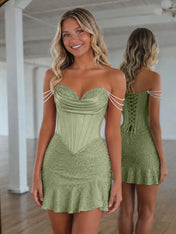 Sweetheart Neck Pearl Strap Beaded Mini Homecoming Dress