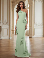 Cream One-Shoulder Prom Dress with Sculptural 3D Floral Appliqués