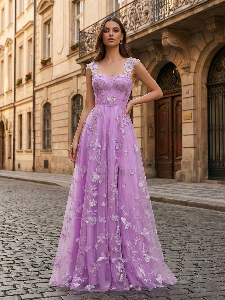 Sage Green Sweetheart A Line Butterfly Tulle Corset Prom Dress