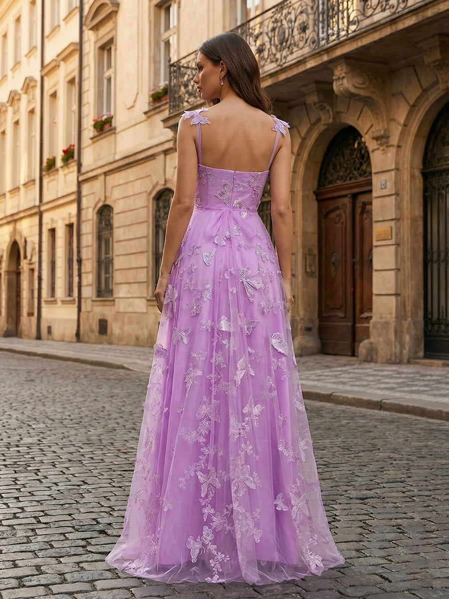 Sage Green Sweetheart A Line Butterfly Tulle Corset Prom Dress