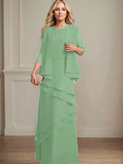 Sheath Scoop Floor-Length Chiffon Mother of the Bride Dress