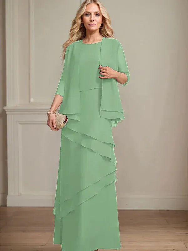 Robe fourreau en mousseline de soie pour mère de la mariée, longueur au sol 