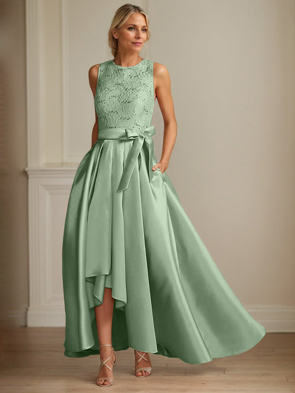 Princess Jewel Neck Sleeveless Mother Of The Bride Dresses With Pleats Lace