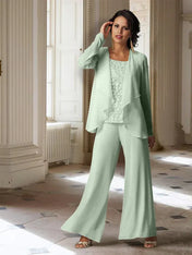 Chiffon Long Sleeves Mother of the Bride Pantsuits with Jacket