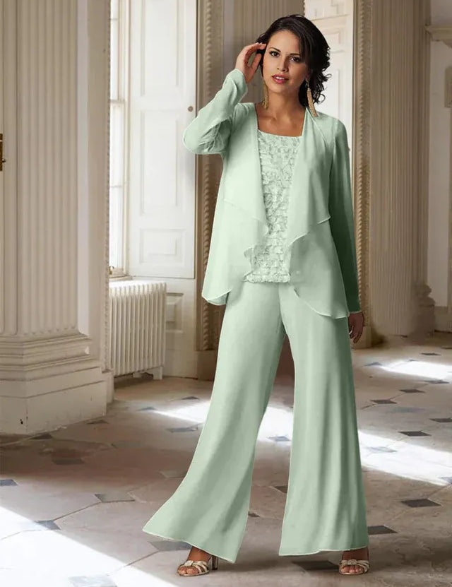 Chiffon Long Sleeves Mother of the Bride Pantsuits with Jacket