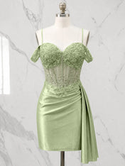 Sweetheart Sheer Corset Mini Dress with Cascading Side Drape Homecoming Dresses