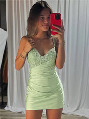 Beaded V Neck Corset Bodice Homecoming Dress