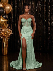 Strapless Sequin-Embellished Mermaid Prom Dress