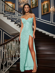 Sequin Strapless Sweetheart Long Prom Dress with High Slit