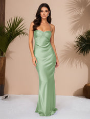 Spaghetti Straps Lace Up Satin Long Prom Dress