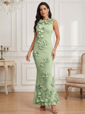 Romantic Pink Sleeveless 3D Floral Mermaid Gown