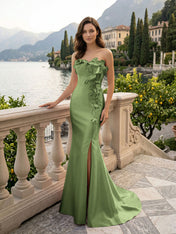 Pink Sweetheart Neckline 3D Flower Embellished Mermaid Evening Gown Maxi Dress