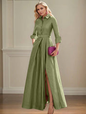 A Line High Neck 3/4 Sleeves Floor Length Mother of the Bride Dresses