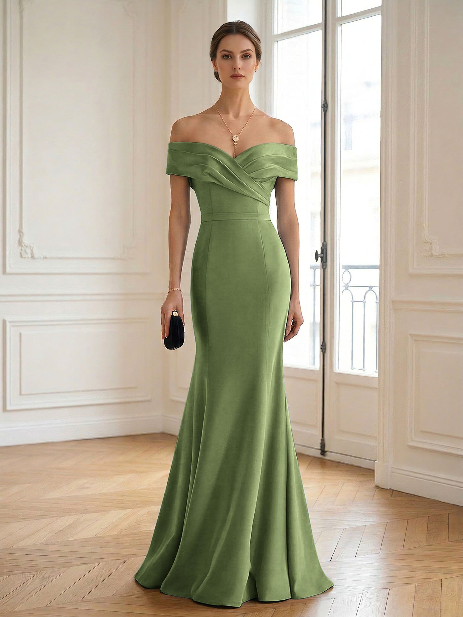 Formal Wedding Guest Dress Navy Off Shoulder Maxi Mermaid Dress