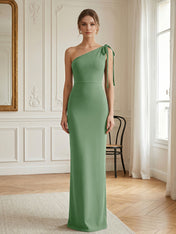 Green Formal Evening Dress Sheath One Shoulder Sleeveless Maxi Dress Gown