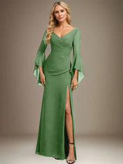 Sheath/Column V-Neck Floor-Length Chiffon Dress With Pleated