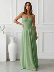 Light Blue Sweetheart Chiffon A Line Maxi Dress with Pleat
