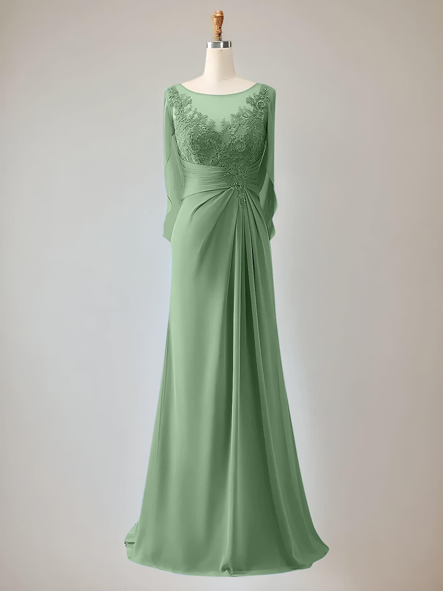 2 Sleeve Chiffon Mother of the Bride Dress With Beadings