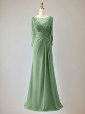 Trumpet/Mermaid Scoop Neck 1/2 Sleeve Chiffon Mother of the Bride Dress With Beadings