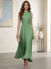 Ethereal Formal Evening Dress Ice Blue Pleated Chiffon Maxi Gown