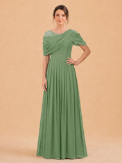 One-Shoulder Cape Overlay Chiffon Mother of the Bride Dress