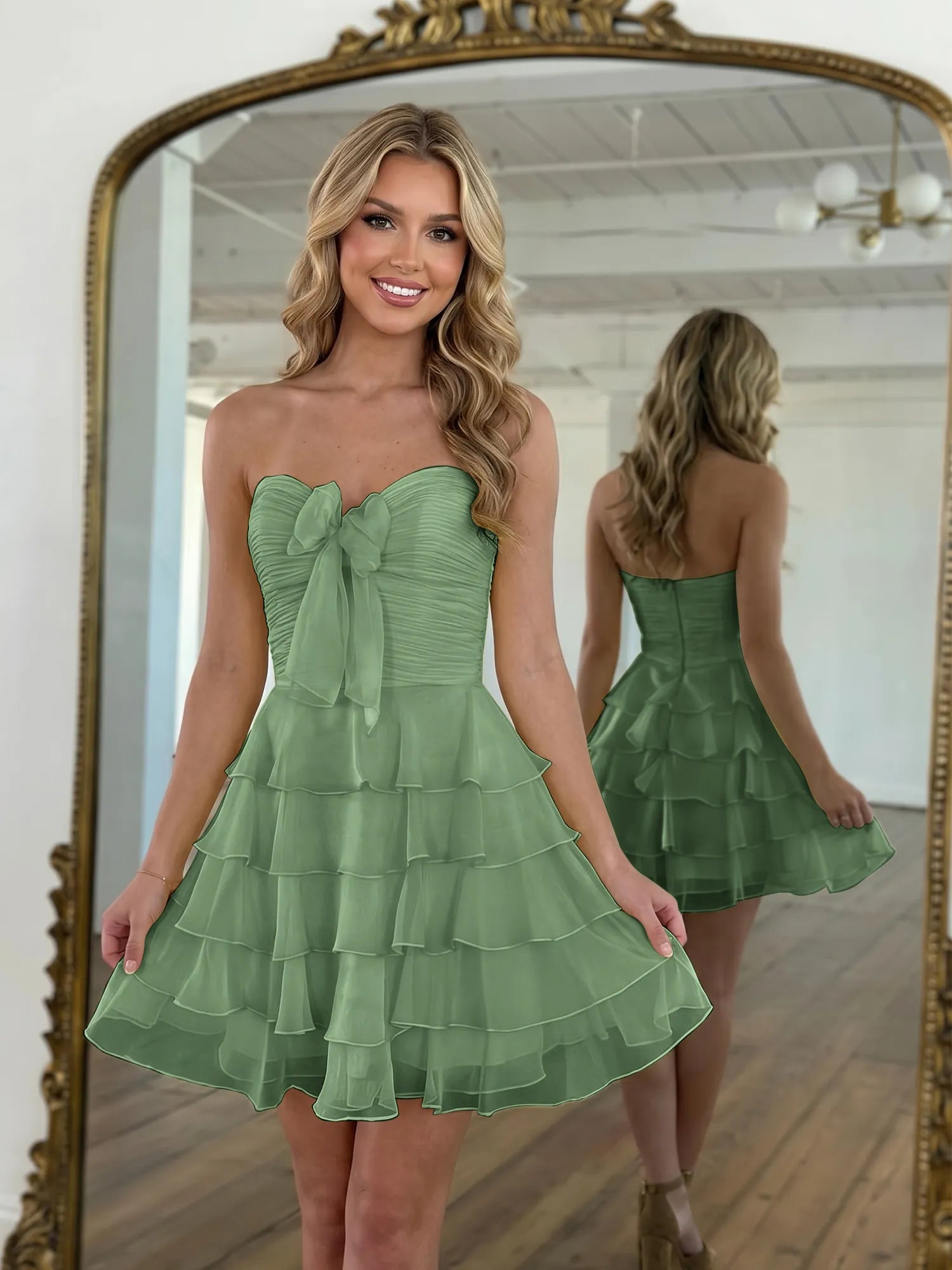 Chiffon A Line Tiered Short Homecoming Dress with Ruffles
