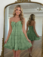 Chiffon A Line Tiered Short Homecoming Dress with Ruffles
