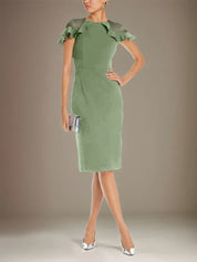 Sheath/Column Stretch Crepe Scoop Short Sleeves Knee Length Dress