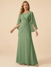 Sage Green Chiffon Beaded Mother of the Bride Dress with Cape Sleeves