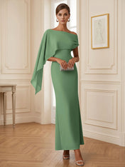 Elegant Mint Green One-Shoulder Chiffon Mermaid Formal Evening Dress with Cape and Ruffles
