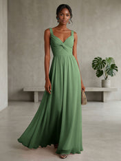 Elegant Soft Blush Twist-Front Chiffon Maxi Gown