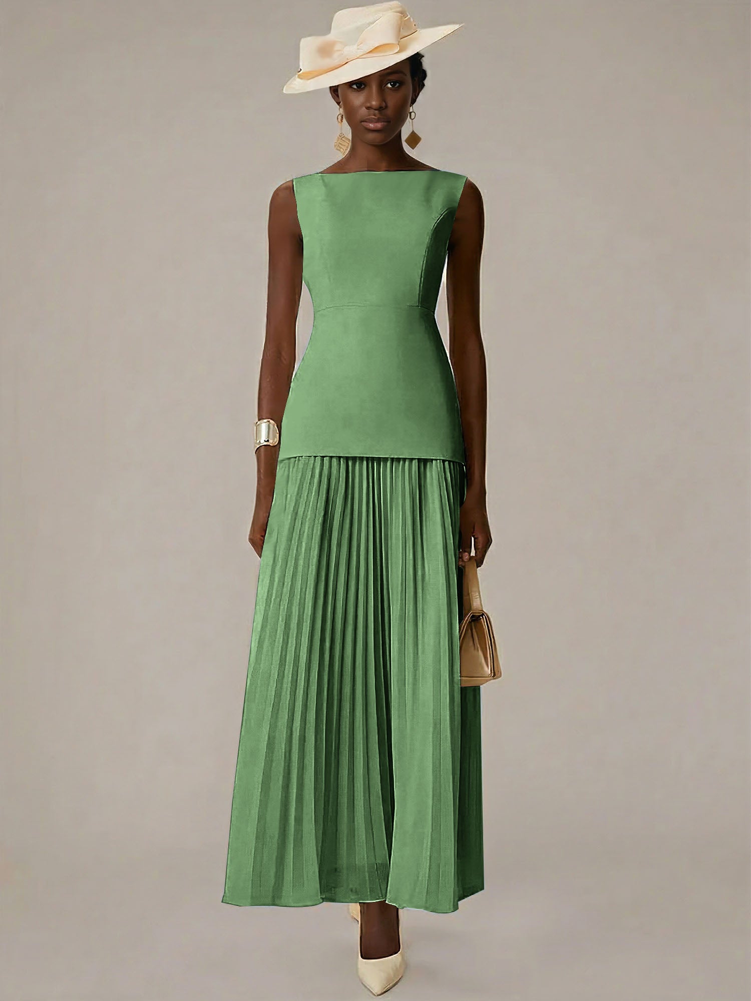 White A Line Chiffon Round Neck Sleeveless Floor Length Dresses