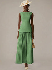 White A Line Chiffon Round Neck Sleeveless Floor Length Dresses