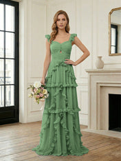 Ethereal Sky Blue Tiered Ruffle Chiffon Maxi Dress Gown