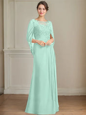 A-Line/Princess Scoop Floor-Length Mother of the Bride Dresses with Pleated & Sequins