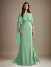 Sheath/Column Boatneck Floor-Length Chiffon Mother of the Bride Dress With Cascading Ruffles