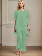 Separates Jumpsuit/Pantsuit Scoop Ankle-Length Chiffon Mother of the Bride Dress