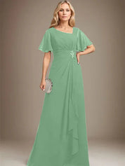 A-line Asymmetrical Floor-Length Chiffon Mother of the Bride Dress With Pleated Beading Sequins