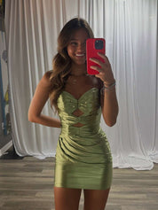 Sage Green Strapless Keyholes Fitted Short Homecoming Dress