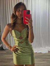 Sage Green Strapless Keyholes Fitted Short Homecoming Dress