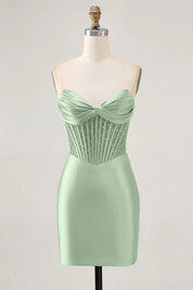 Sage Strapless Bodycon Beaded Corset Homecoming Dress