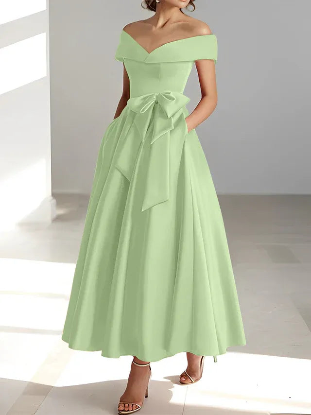 Princess Off-the-Shoulder Sleeveless Ankle-Length Mother of the Bride Dresses with Pockets