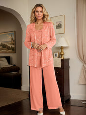Chiffon Mother of the Bride Pantsuits with Jacket & Sequins