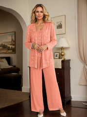 Chiffon Mother of the Bride Pantsuits with Jacket & Sequins