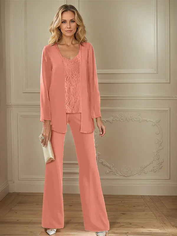 Tailleur-pantalon en mousseline avec veste pour mère de la mariée 